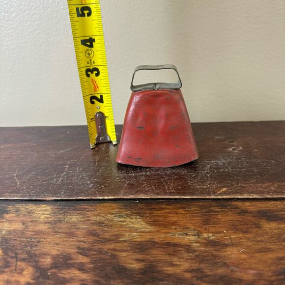 Red Blue Metal Cowbell Hand Made Bell Clapper Primitive Rustic Country Farmhouse - Picture 6 of 6